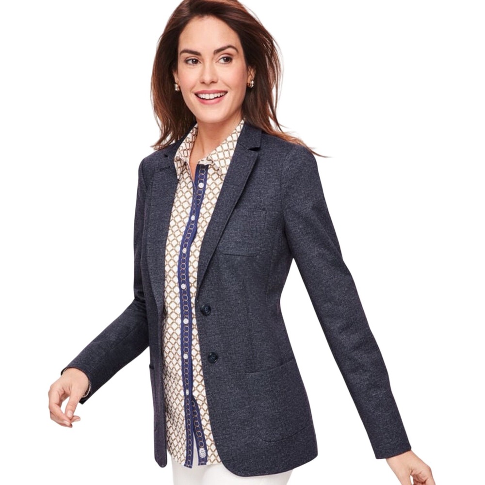 Talbots Aberdeen Knit‎ Blazer Two Button Navy Womens 4